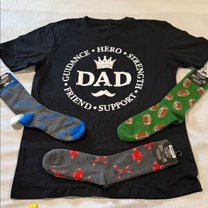 Men's Black 'Dad' T-Shirt with 3 Pair Colorful Socks Set Dad Gift Mens